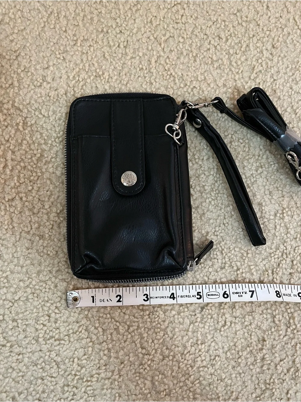 Black Faux Leather Wallet / Wristlet / Crossbody Strap Wallet